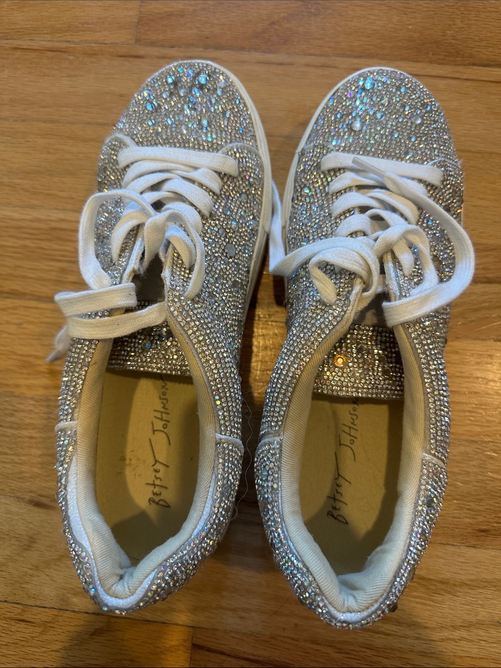Betsey Johnson Silver Crystal-Embellished Low-Top Sneakers
